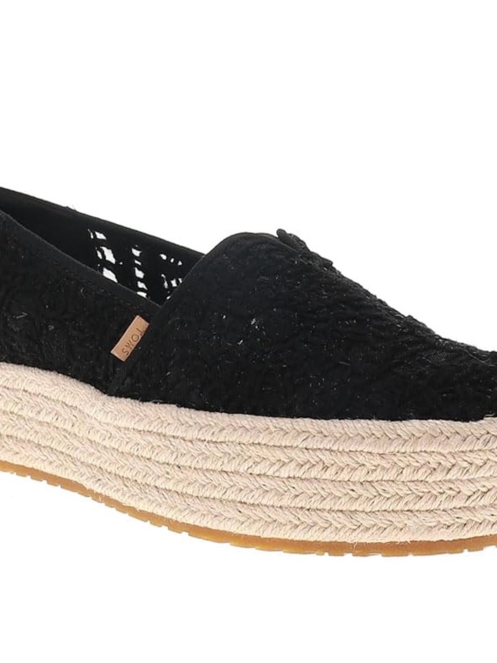 TOMS Black Crochet Espadrille Platform Slip-On with Natural Rope Sole